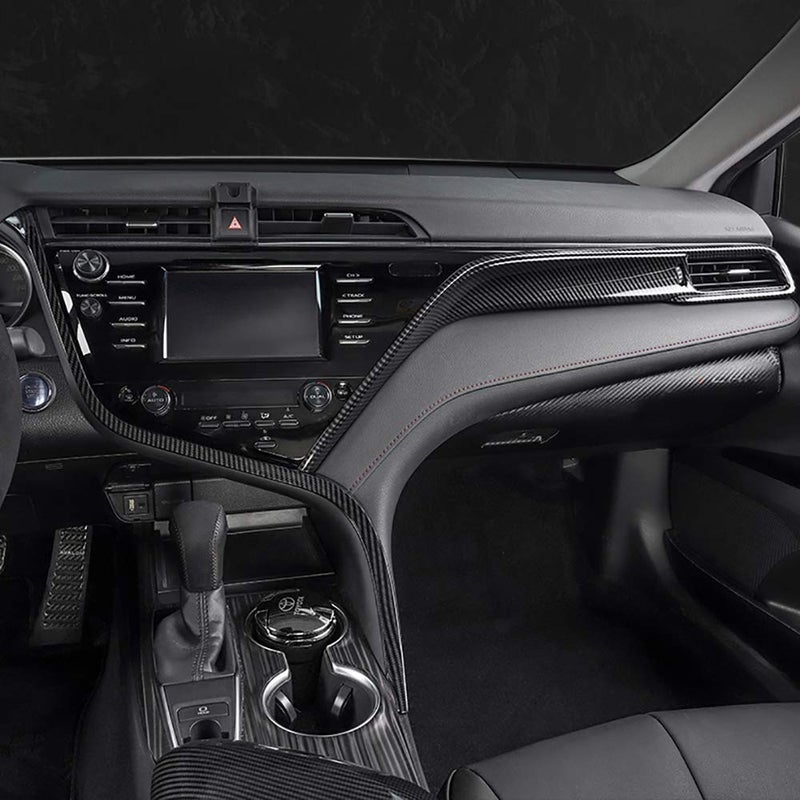 Kadore Interior Front Center Console Strips Trim Molding Cover for Toyota Camry 2018 2019 2020 2021 2022 2023 2024 Carbon Fiber Color LHD 2-pc - Image 2